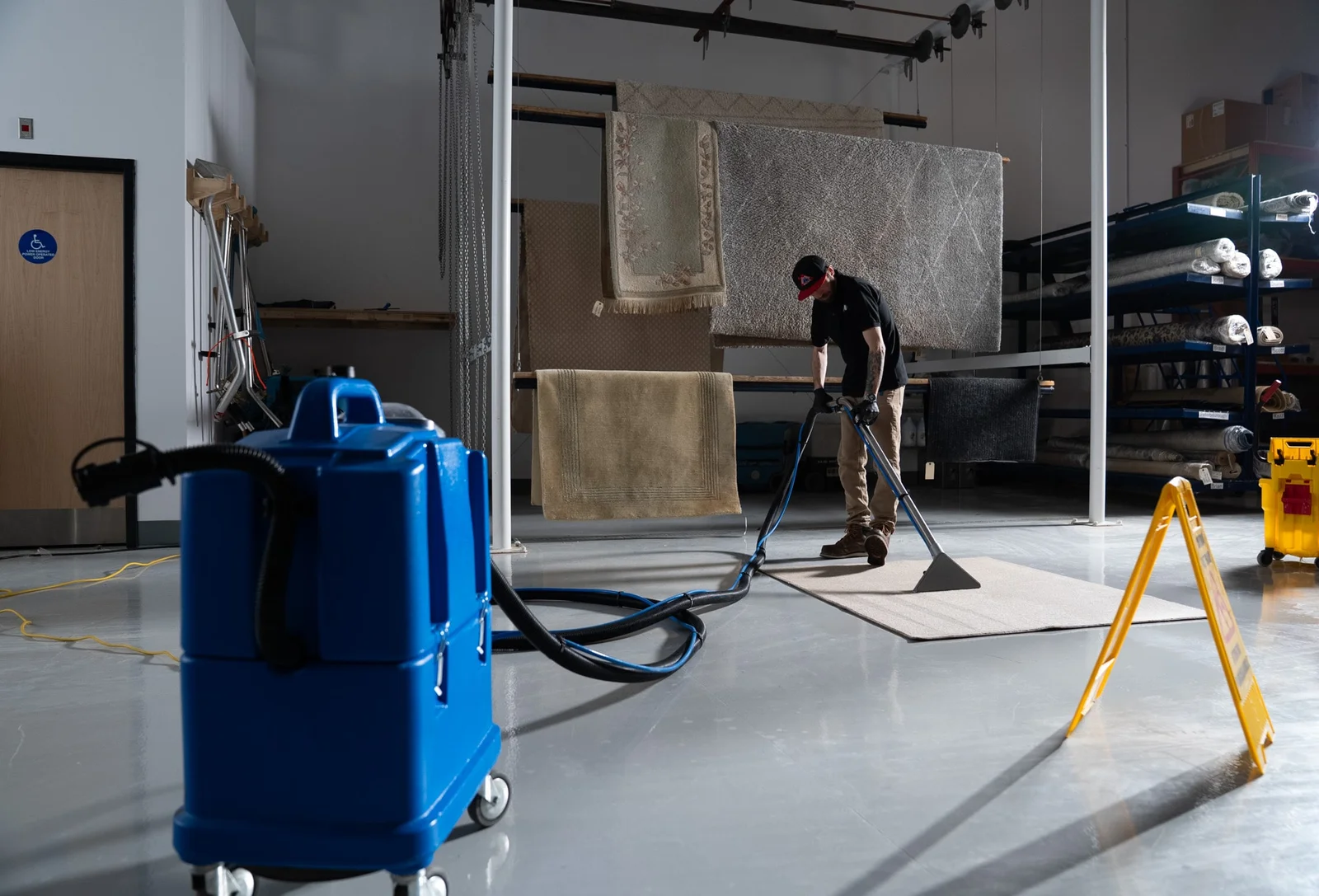 DKI Miller technician cleaning a commercial floor