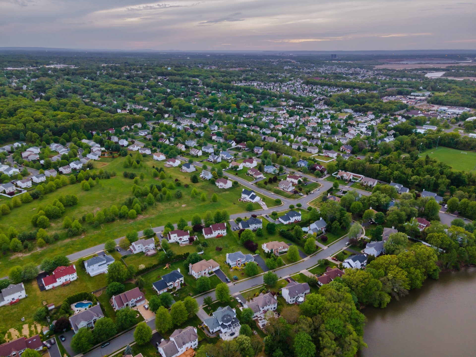 Aerial view of a Niagara neighbourhood served by DKI Miller storm response crews